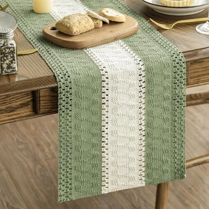 Artoid Mode Light Green Farmhouse Rustic Table Runner, Seasonal Hollow Kitchen Dining Table Decoration for Home Party Decor 12x108 Inch by Artoid Mode - Used - Like New condition - CA$17.09