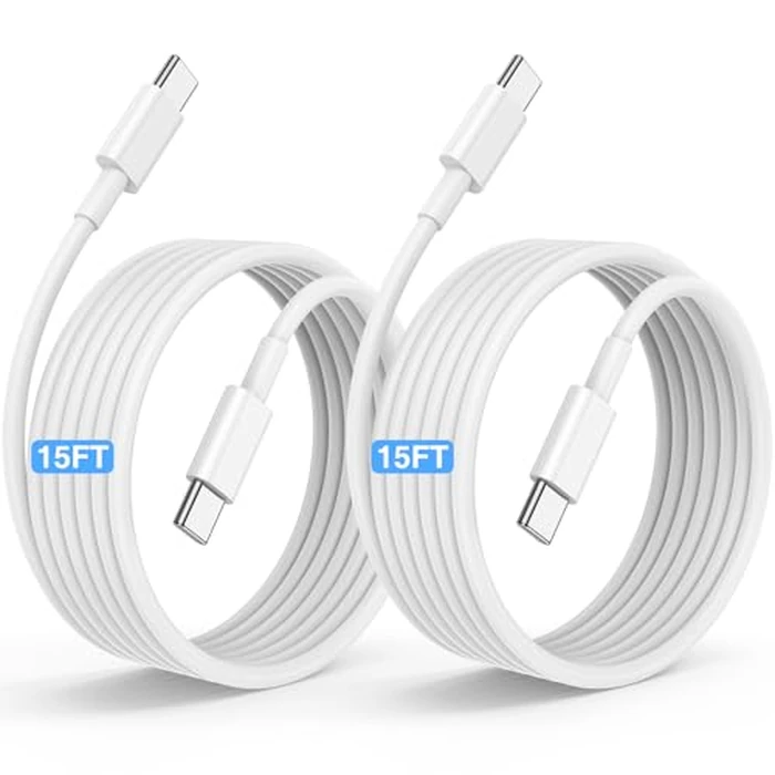 USB C to C Fast Charger Cable 15ft, Long Type C to USB C Charging Cord Wire for Apple iPhone 17 Pro Max/17 Air/16 Pro/15 Plus,MacBook Pro 2021/2020/2019/2018,iPad 12.9/11 inch/Mini/Air,Samsung Galaxy by Cerdeti - Used - Like New condition - US$13.31