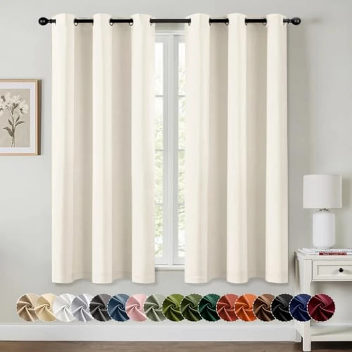 MIULEE Beige White Blackout Curtains for Bedroom Living Room 63 Inches Long 2 Panels, Thermal Insulated Room Darkening Drapes Solid Grommet Noise Reduction Light Blocking Window Treatments 40x63 Inch by MIULEE - Used - Very Good condition - US$23.50