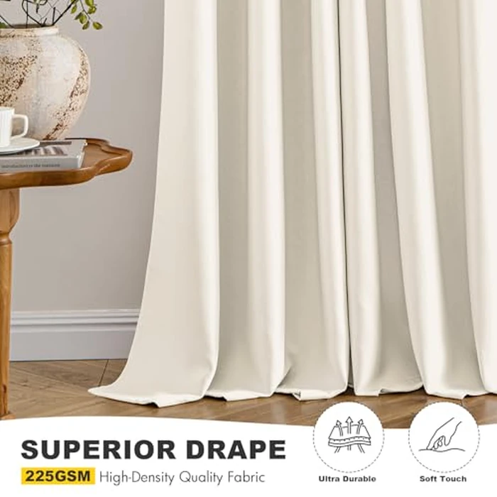 MIULEE Beige White Blackout Curtains for Bedroom Living Room 63 Inches Long 2 Panels, Thermal Insulated Room Darkening Drapes Solid Grommet Noise Reduction Light Blocking Window Treatments 40x63 Inch by MIULEE - Image 5