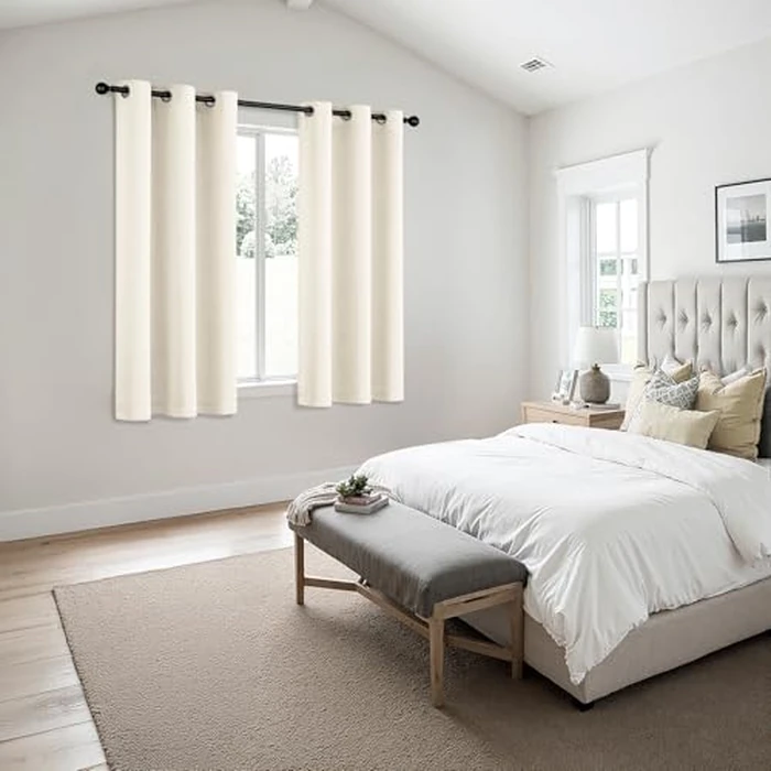 MIULEE Beige White Blackout Curtains for Bedroom Living Room 63 Inches Long 2 Panels, Thermal Insulated Room Darkening Drapes Solid Grommet Noise Reduction Light Blocking Window Treatments 40x63 Inch by MIULEE - Image 6