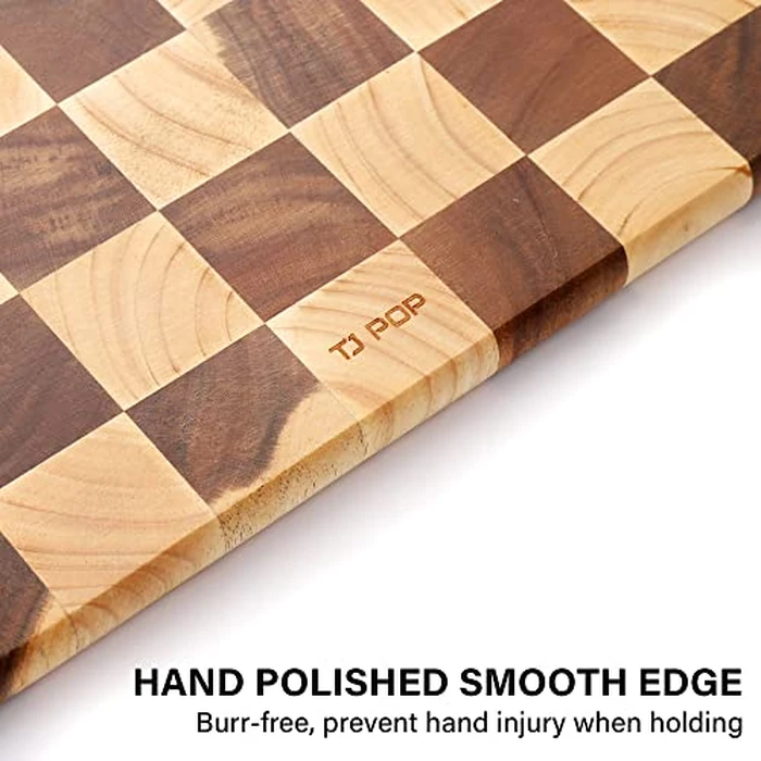 TJ POP End Grain Wooden Chopping Board, Heavy Duty Wood Cutting Board for Kitchen, Reversible Serving Board for Cheese, Bread & Fruits, Rectangular Checkered Cutting Board, 14.5 x 10 x 0.8Inch by TJ POP - Image 3
