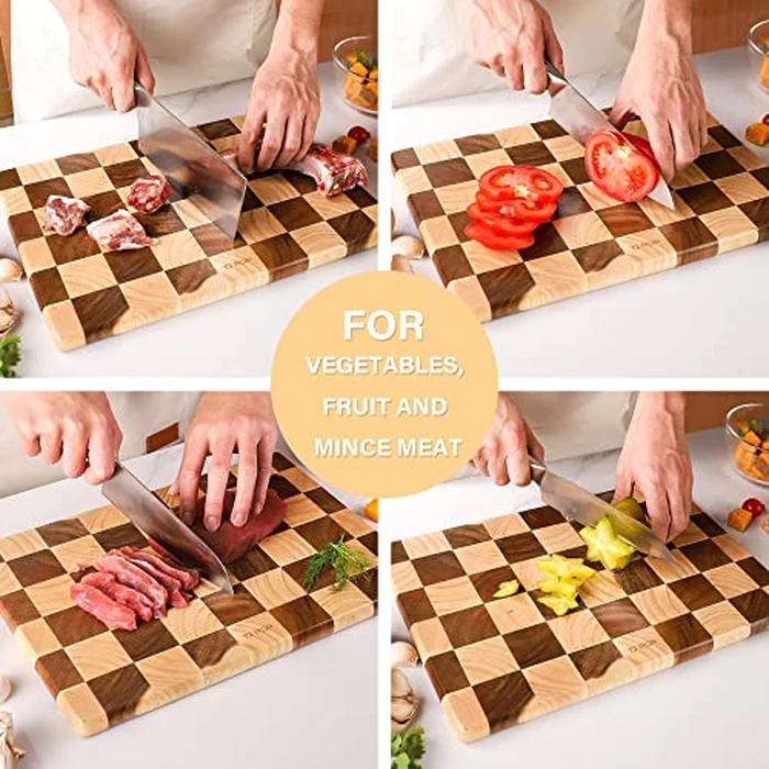 TJ POP End Grain Wooden Chopping Board, Heavy Duty Wood Cutting Board for Kitchen, Reversible Serving Board for Cheese, Bread & Fruits, Rectangular Checkered Cutting Board, 14.5 x 10 x 0.8Inch by TJ POP - Image 4