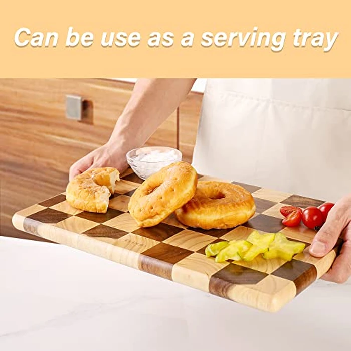 TJ POP End Grain Wooden Chopping Board, Heavy Duty Wood Cutting Board for Kitchen, Reversible Serving Board for Cheese, Bread & Fruits, Rectangular Checkered Cutting Board, 14.5 x 10 x 0.8Inch by TJ POP - Image 5