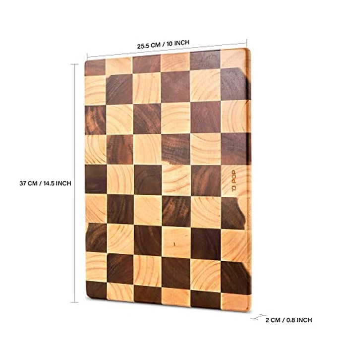 TJ POP End Grain Wooden Chopping Board, Heavy Duty Wood Cutting Board for Kitchen, Reversible Serving Board for Cheese, Bread & Fruits, Rectangular Checkered Cutting Board, 14.5 x 10 x 0.8Inch by TJ POP - Image 7