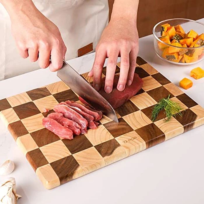 TJ POP End Grain Wooden Chopping Board, Heavy Duty Wood Cutting Board for Kitchen, Reversible Serving Board for Cheese, Bread & Fruits, Rectangular Checkered Cutting Board, 14.5 x 10 x 0.8Inch by TJ POP - Image 8