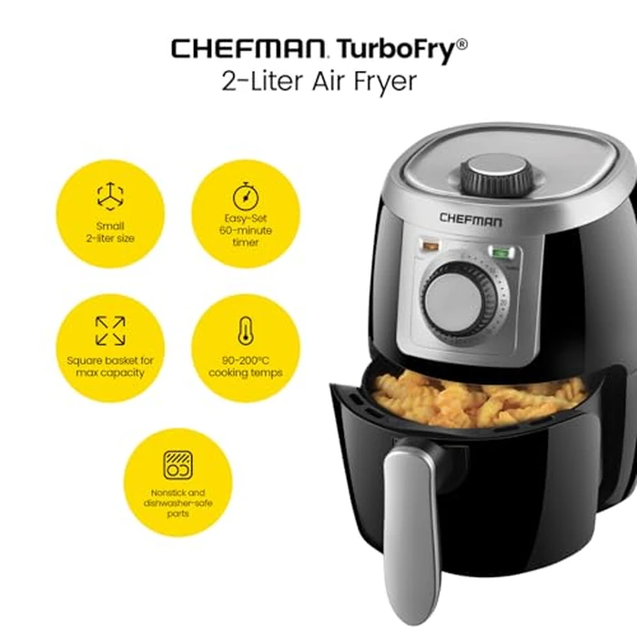 Chefman TurboFry 2-Quart Air Fryer, Personal Compact Healthy Fryer w/ Adjustable Temperature Control, 60 Minute Timer and Dishwasher Safe Basket, Black by Chefman - Image 2