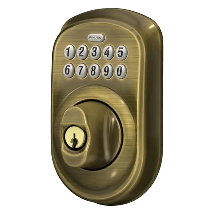 Schlage Plymouth Electronic Keypad Deadbolt Lock, Keyless Front Door Entry, Mechanical Key Backup Included, Antique Brass, BE365 V PLY 609 by SCHLAGE - Image 5
