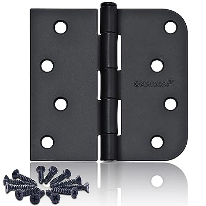 4 x 4 Inch Black Door Hinges, 18 Pack Matte Black Hinges for Interior Doors Heavy Duty Hinges with Square and 5/8" Radius Corner by OMANSKO - Image 1