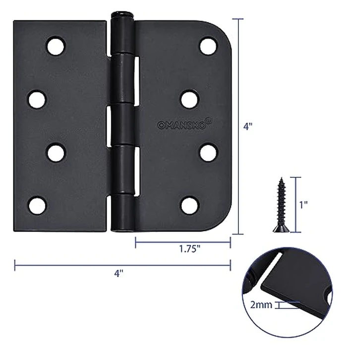 4 x 4 Inch Black Door Hinges, 18 Pack Matte Black Hinges for Interior Doors Heavy Duty Hinges with Square and 5/8" Radius Corner by OMANSKO - Image 2