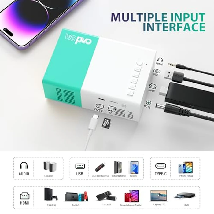 wepvo Projector Mini Portable Outdoor Movie Projectors, LED Pico Video Projector for Home Theater Film Projectors, Compatible with Smartphone/ Tablet/ Laptop/ TV Stick/ PS/ USB by wepvo - Image 3