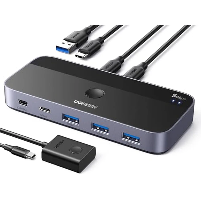 UGREEN USB Switch A & C Input for Computers - Share 4 Ports, Switcher Selector for PC, Laptop, Keyboard, Mouse, Webcam, Microphone - Adapter With 2 USB-C Data Cables and Remote by UGREEN - Image 1