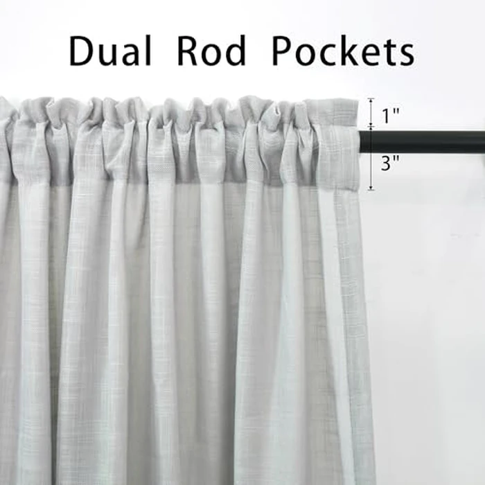 Grey Sheer Curtains 92 inches Linen Texured Farmhouse Living Room Divider Window Curtain Panels Vintage Rustic Bedroom Drapes Sheers Open Weave Kitchen Doorway 2 Panels Rod Pocket 52" Wx92 L by UPOPO - Image 4