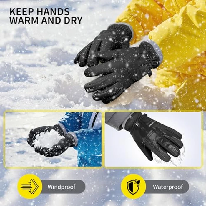 ihuan Kids Winter Waterproof Ski Gloves, Snowboarding Touchscreen Snow Cycling Running Gloves for Boys Girls by ihuan - Image 2
