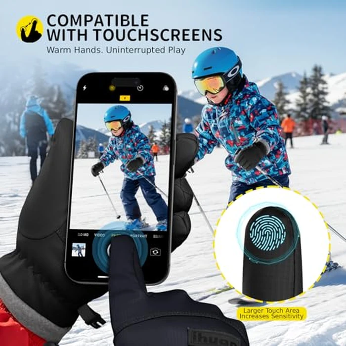 ihuan Kids Winter Waterproof Ski Gloves, Snowboarding Touchscreen Snow Cycling Running Gloves for Boys Girls by ihuan - Image 6