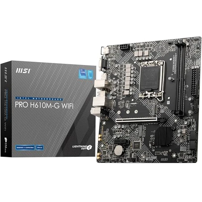 MSI PRO H610M-G WiFi Motherboard, Micro-ATX - Supports Intel Core 14th, 13th and 12th Gen Processors, LGA 1700 - DDR5 Memory Boost 5600MHz/MAX, PCIe 4.0 x16 Slot, M.2 Gen3, Wi-Fi 6E, BT 5.3 by msi - Used - Very Good condition - US$79.00