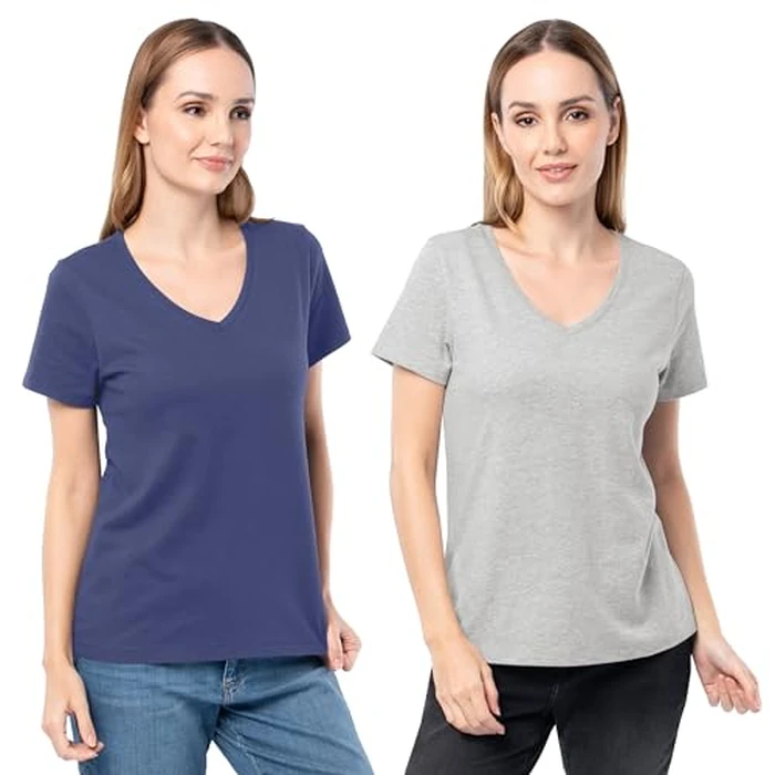 Fruit of The Loom Women's Short Sleeve V-Neck T-Shirt, 2 Pack, Cobalt/Grey Heather, 3X by Fruit of the Loom - Image 1