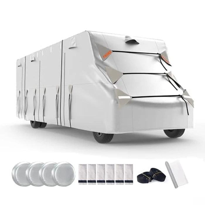 FRUNO Oxford Fabric Class C RV Cover Fits 29'-32' Waterproof Rip-Resistant Anti-UV Motorhome Camper Cover for Winter Snow with 4 Tire Covers and Gutter Covers by FRUNO - Used - Very Good condition - US$215.72