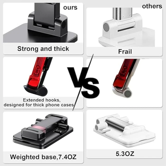 Meizigua Phone Stand, Cell Phone Holder Adjustable Cellphone Stand for Desk Adjustable Office Accessories Gift Tablet Stands for iPhone iPad Android Devices Under 12", Black,2Pack by Meizigua - Image 5