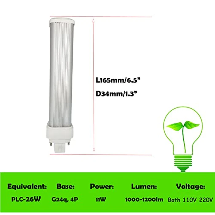 E-Simpo 11W LED GX24Q 4-pin Base Light Bulb Replace PL-C 26W CFL GX24/G24Q Horizontal LED PL Retrofit Lamp Frosted Side Light Cold White 180D Beam Angle (Remove/Bypass The Ballast) by E-Simpo - Image 4