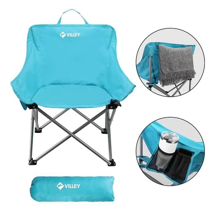 VILLEY Camping Chair Beach Folding Chair, Outdoor Lawn Portable Lightweight Chair, Foldable Chair with Carry Bag, for Outside Hiking, Fishing, Travel, Beach and Sports, Blue by VILLEY - Image 2