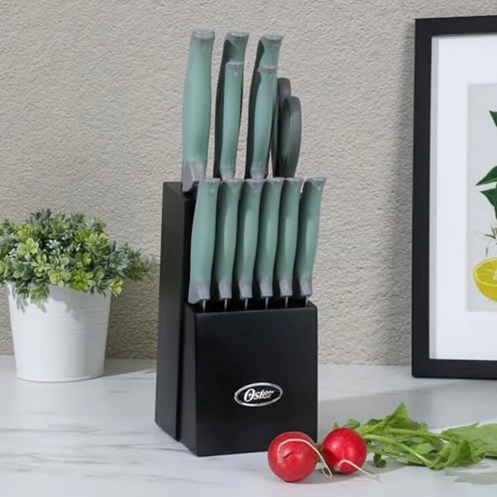 Oster Lindbergh 14 Piece Stainless Steel Kitchen Knife Block Set - Sage Green W/Black Knife Block - Cuchillos para Cocina by Oster - Image 2