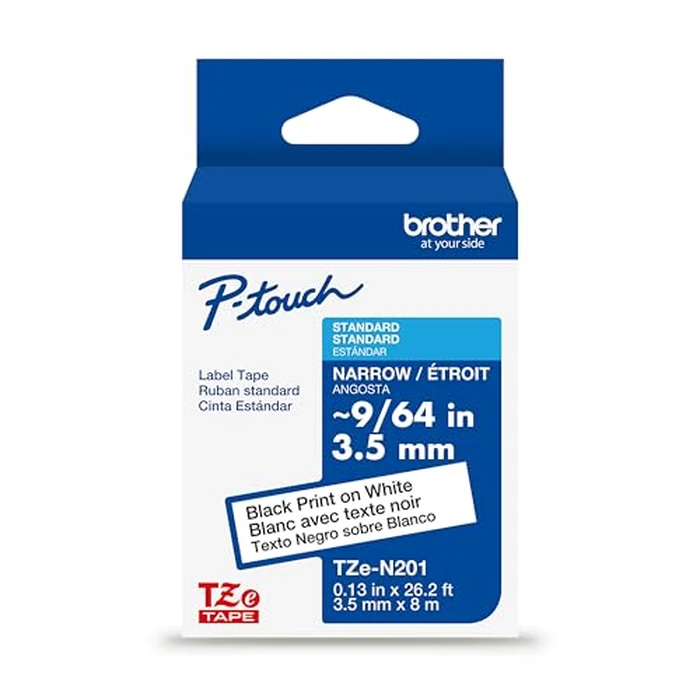 Brother Genuine P-Touch TZE-N201 Tape, 9/64" (0.13") Wide Super-Narrow Non-Laminated Tape, Black on White, Recommended for Home and Indoor Use, 0.13" x 26.2' (3.5mm x 8M), Single-Pack, TZEN201 by Brother - Used - Very Good condition - US$14.14