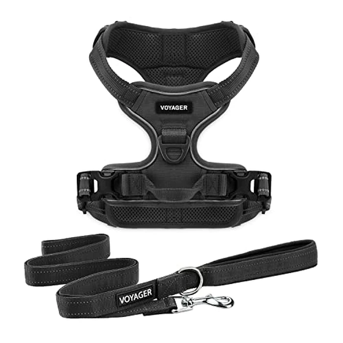 Voyager Dog Harness Dual Leash Attachment No-Pull Control Adjustable Soft but Strong Pet Harness for Medium and Large Dogs with 3M Reflective Technology - Harness Leash Set (Black), M by Best Pet Supplies - Used - Very Good condition