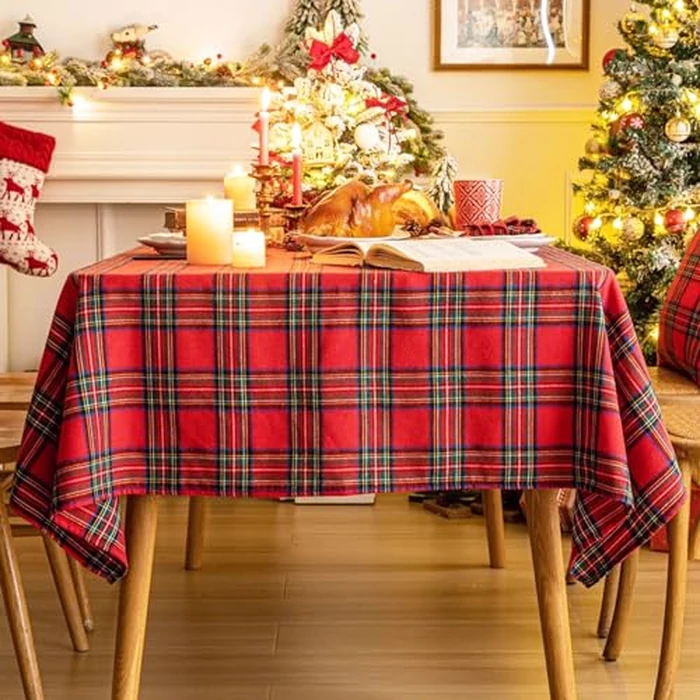 Red Green Plaid Christmas Tablecloth 60x120, Tartan Table Cloth Decorations, Winter Holiday Tablecloths for Rectangle Tables Parties Dining Farmhouse Kitchen Decor by AQOTHES - Used - Acceptable condition