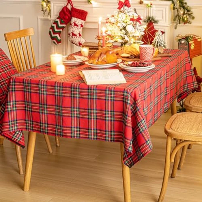 Red Green Plaid Christmas Tablecloth 60x120, Tartan Table Cloth Decorations, Winter Holiday Tablecloths for Rectangle Tables Parties Dining Farmhouse Kitchen Decor by AQOTHES - Image 2