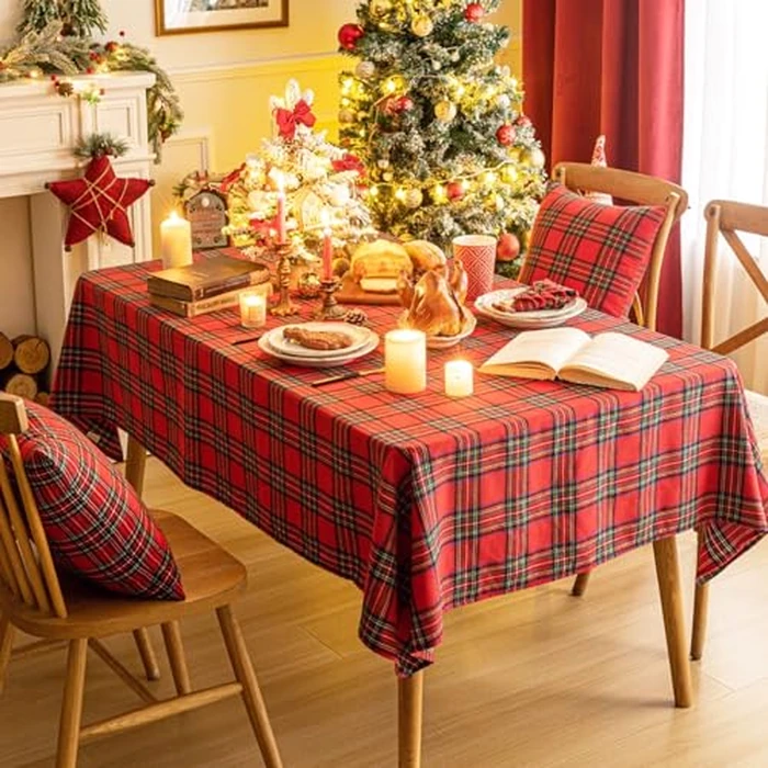 Red Green Plaid Christmas Tablecloth 60x120, Tartan Table Cloth Decorations, Winter Holiday Tablecloths for Rectangle Tables Parties Dining Farmhouse Kitchen Decor by AQOTHES - Image 3