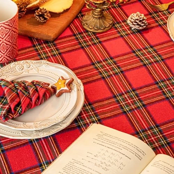 Red Green Plaid Christmas Tablecloth 60x120, Tartan Table Cloth Decorations, Winter Holiday Tablecloths for Rectangle Tables Parties Dining Farmhouse Kitchen Decor by AQOTHES - Image 4