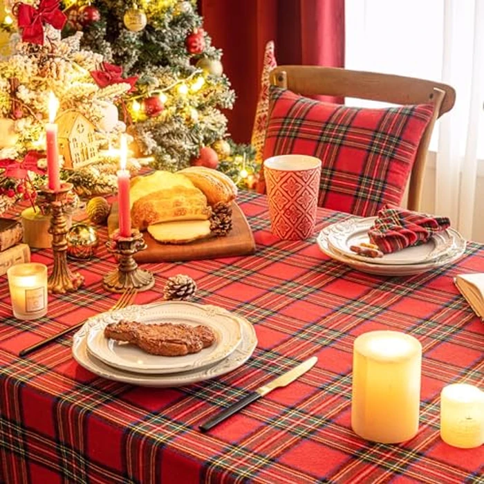 Red Green Plaid Christmas Tablecloth 60x120, Tartan Table Cloth Decorations, Winter Holiday Tablecloths for Rectangle Tables Parties Dining Farmhouse Kitchen Decor by AQOTHES - Image 5