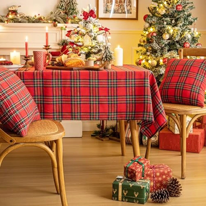 Red Green Plaid Christmas Tablecloth 60x120, Tartan Table Cloth Decorations, Winter Holiday Tablecloths for Rectangle Tables Parties Dining Farmhouse Kitchen Decor by AQOTHES - Image 6