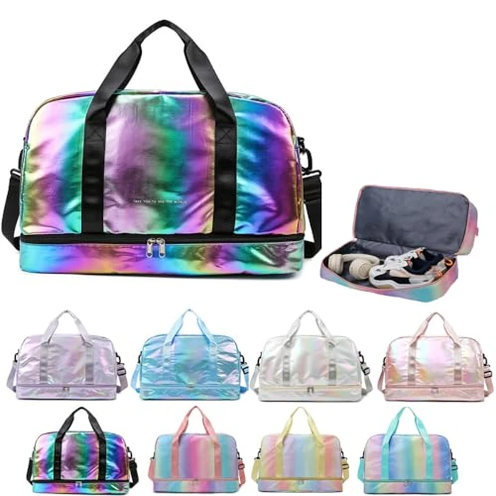Sports Duffel Bag, Gym Bag with Shoes Compartment & Wet Pocket, Waterproof Overnight Bag Travel Bag Dance Bag for Girl, Weekend Bag for Women (Colorful) by Aikelai - Used - Good condition - CA$26.99