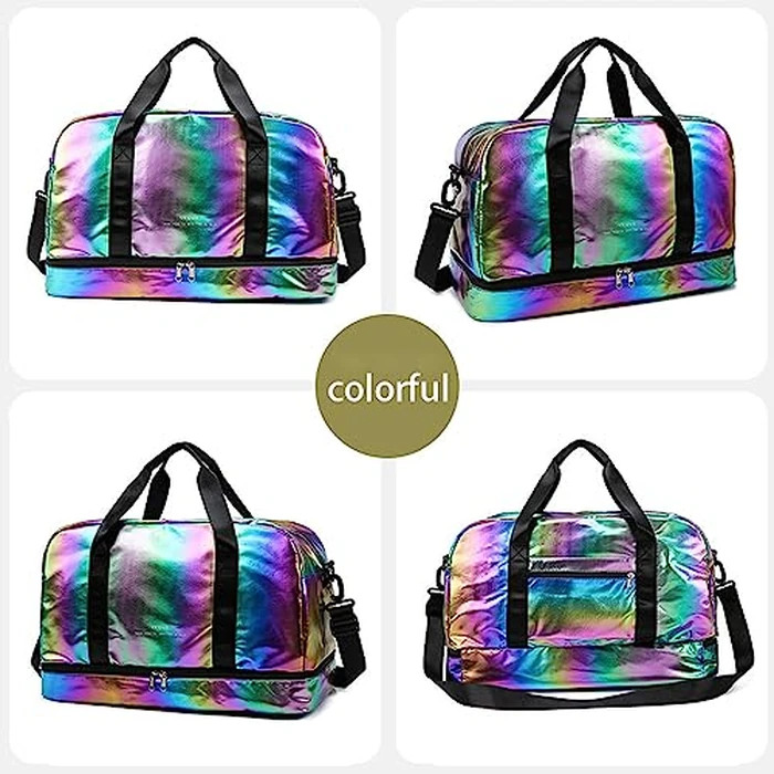 Sports Duffel Bag, Gym Bag with Shoes Compartment & Wet Pocket, Waterproof Overnight Bag Travel Bag Dance Bag for Girl, Weekend Bag for Women (Colorful) by Aikelai - Image 2