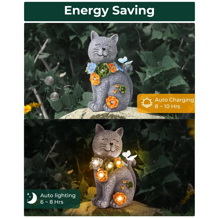 Vuees Solar Garden Statues Outdoor Decor, 6 LED Cat Flowers Butterfly Figurine Lights, Waterproof for Balcony Patio Porch Lawn Yard Ornament Art - Gift Ideas for Housewarming Gardening Grandma Women by Vuees - Image 5