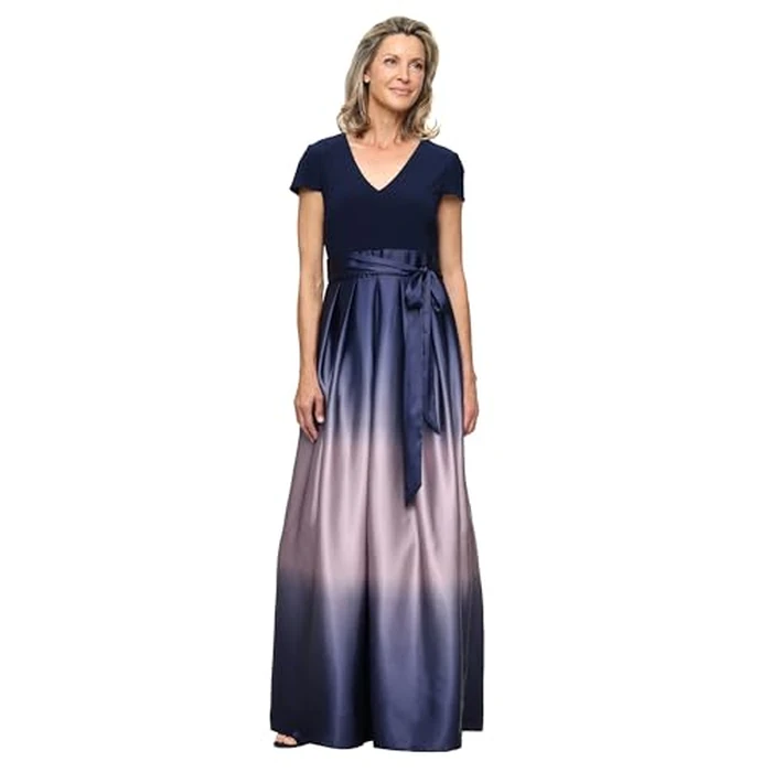 S.L. Fashions Women's Cap Sleeve Long Satin Ombre Mother of The Bride Dress with Pockets, Formal Party Gown by S.L. Fashions - Used - Like New condition - US$151.05