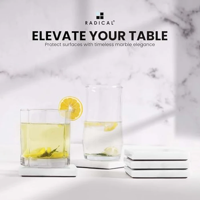 Radicaln Marble Coasters Square 3.5" Inches White Handmade Absorbent Stone Coaster Set for Drinks - Perfect for Home and Kitchen Use, Set of 6 Coasters by Radicaln - Image 3