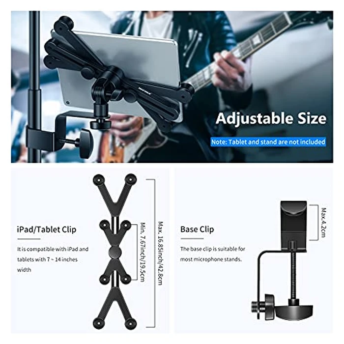 Neewer 7-14 inches Adjustable Tablet Holder Mount with 360 Degree Swivel Clamp for Connecting with Microphone Stand, Compatible with iPad, iPad Pro, iPad Air, Google Nexus Samsung Galaxy by NEEWER - Image 4