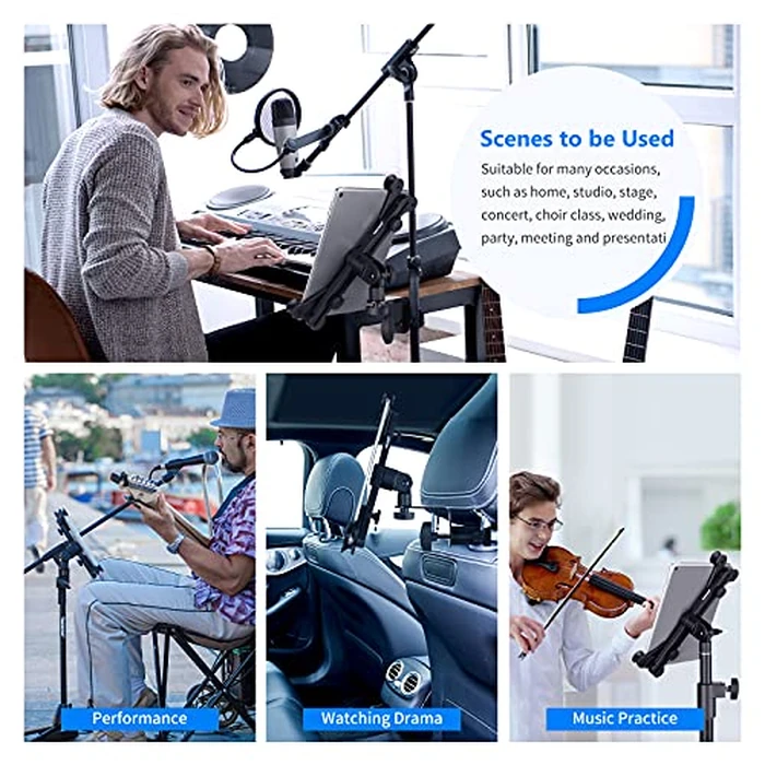 Neewer 7-14 inches Adjustable Tablet Holder Mount with 360 Degree Swivel Clamp for Connecting with Microphone Stand, Compatible with iPad, iPad Pro, iPad Air, Google Nexus Samsung Galaxy by NEEWER - Image 7