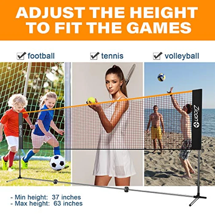 Zicon Portable Tennis Net,Stainless Steel Poles Badminton Net Set Adjustable Height Nylon Net with Carry Bag, for Kids Volleyball, Pickleball,Soccer, Indoor, Outdoor Court, Backyard, Beach, Driveway by Zicon - Image 5