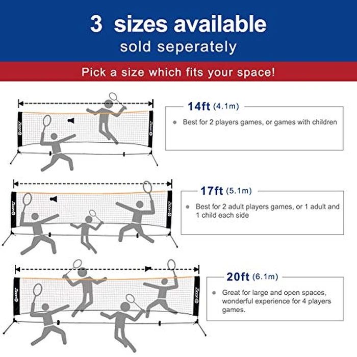 Zicon Portable Tennis Net,Stainless Steel Poles Badminton Net Set Adjustable Height Nylon Net with Carry Bag, for Kids Volleyball, Pickleball,Soccer, Indoor, Outdoor Court, Backyard, Beach, Driveway by Zicon - Image 6