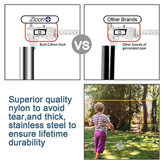Zicon Portable Tennis Net,Stainless Steel Poles Badminton Net Set Adjustable Height Nylon Net with Carry Bag, for Kids Volleyball, Pickleball,Soccer, Indoor, Outdoor Court, Backyard, Beach, Driveway by Zicon - Image 7