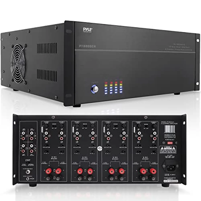 Pyle Multi Zone Audio Amplifier - Stereo Amplifier with 4 Channels, Powerful 8000 Watts with Speaker Selector Volume Control & LED Audio Level Display, 4-Ch. Bridgeable Switches by Pyle - Used - Very Good condition