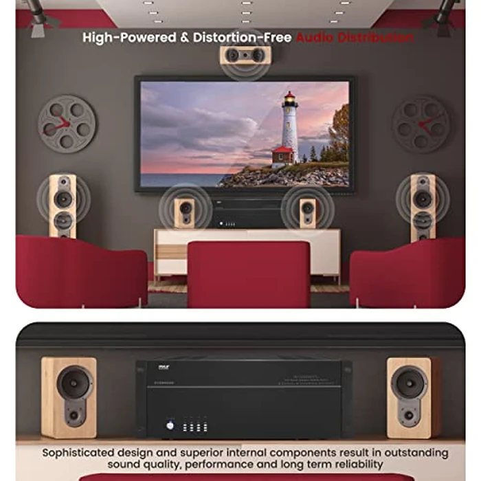 Pyle Multi Zone Audio Amplifier - Stereo Amplifier with 4 Channels, Powerful 8000 Watts with Speaker Selector Volume Control & LED Audio Level Display, 4-Ch. Bridgeable Switches by Pyle - Image 5