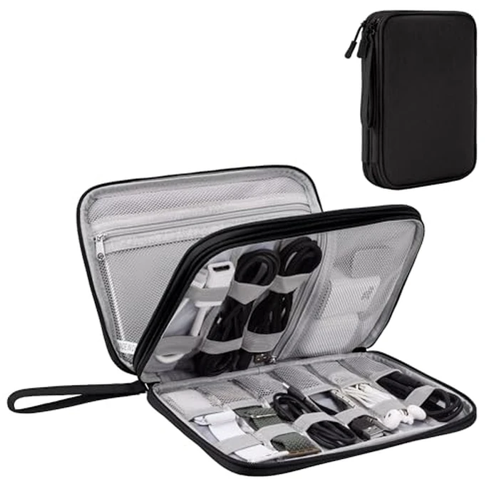 Arae Electronic Organizer, Travel Essentials Travel Cable Organizer, Double Layers Portable Waterproof Pouch, All-in-One Electronic Accessories Storage Case (Black, L) by Arae - Used - Acceptable condition