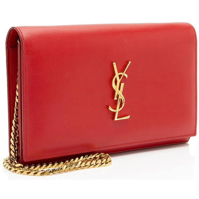 Saint Laurent Calfskin Monogram Kate Wallet on Chain - Calfskin - Red by Saint Laurent - Image 2