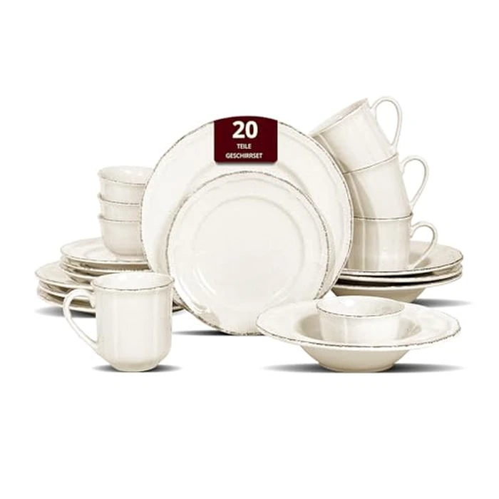 HomeVSS 20-Piece Dinnerware Set Service for 4, Dinner Plate Set with Mugs, Microwave and Dishwasher Safe,Scratch Resistant, Speckled and Cream Dishes Sets by Home VSS - Used - Like New condition