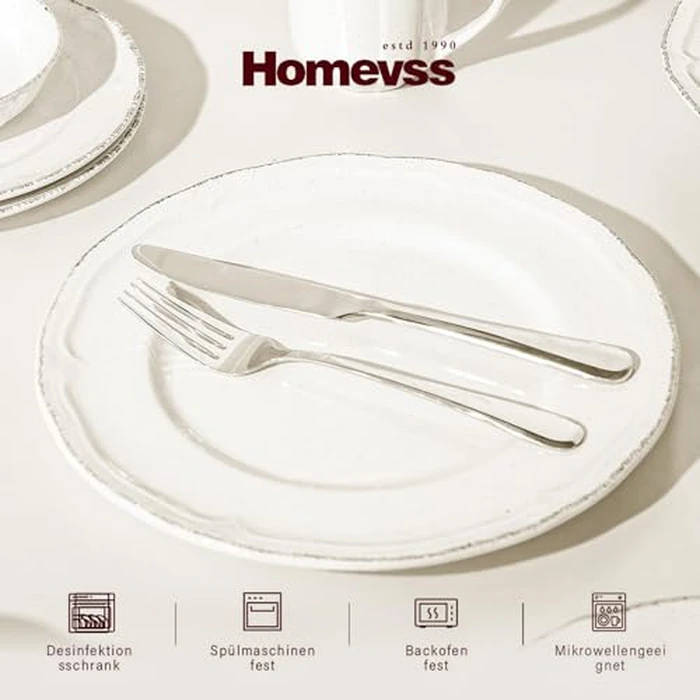HomeVSS 20-Piece Dinnerware Set Service for 4, Dinner Plate Set with Mugs, Microwave and Dishwasher Safe,Scratch Resistant, Speckled and Cream Dishes Sets by Home VSS - Image 3